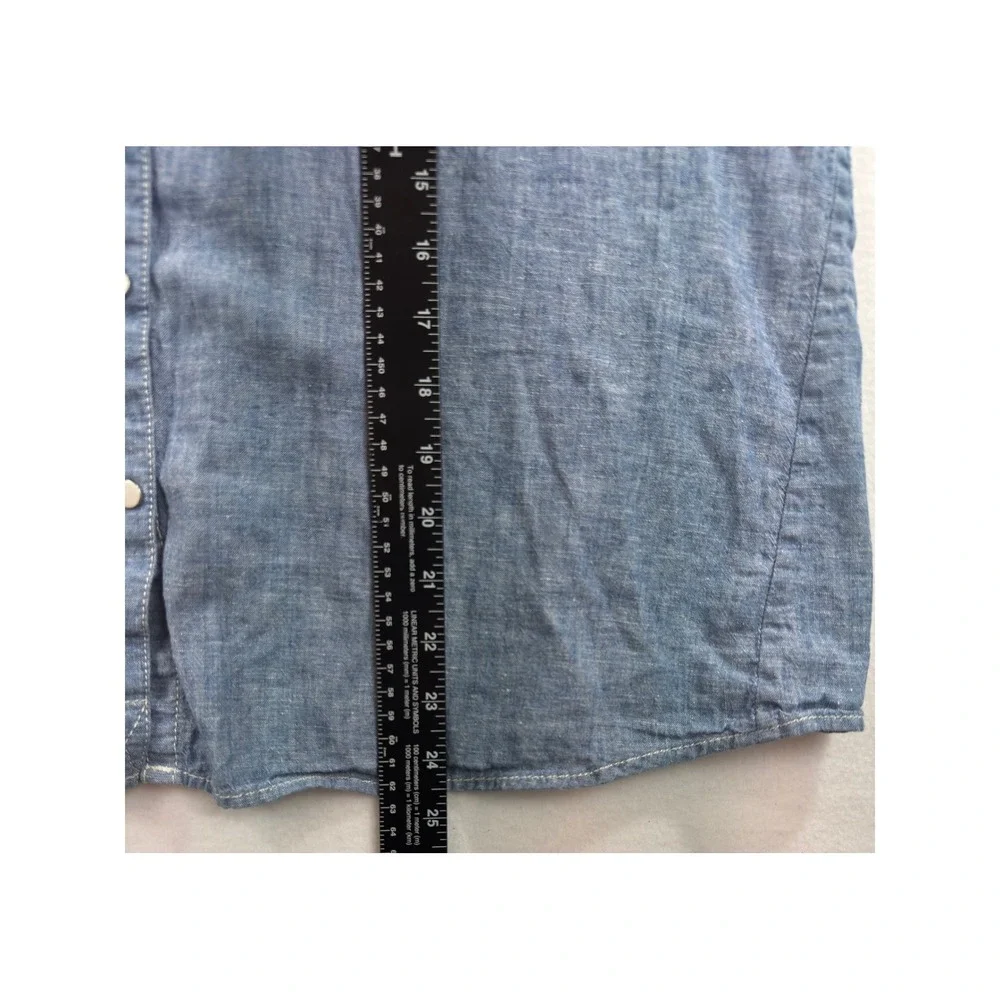 Gap 1969 Womens Large Blue Linen Cotton Blend Snap‎ Front Chambray Shirt